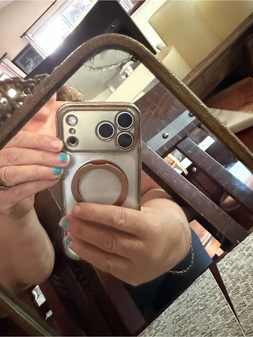 Vintage brass mirror on stand